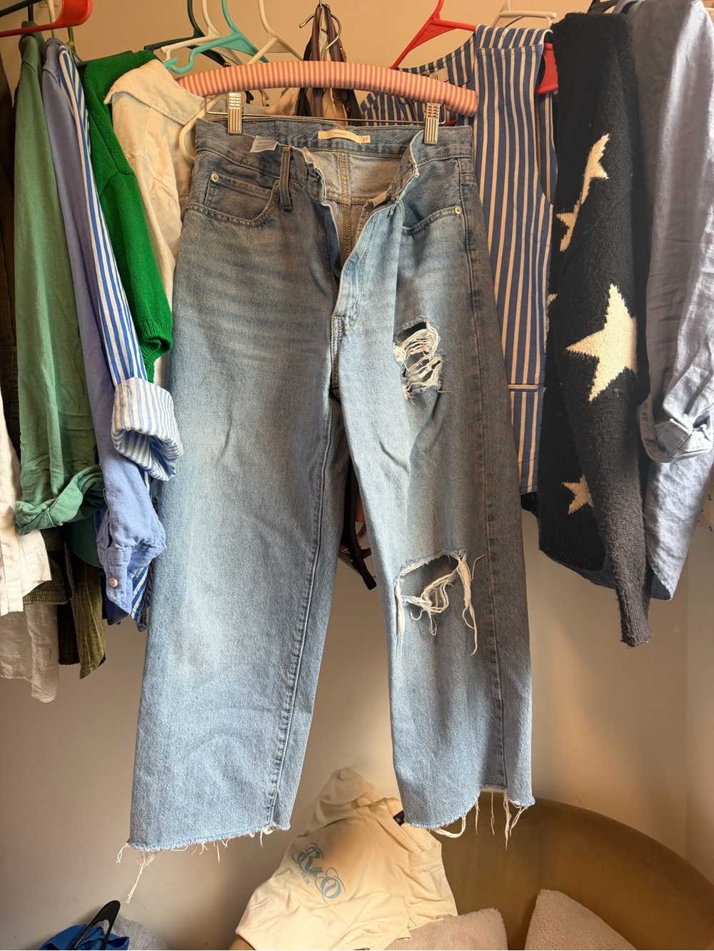 Levi's Light Blue Distressed Wide-Leg Jeans